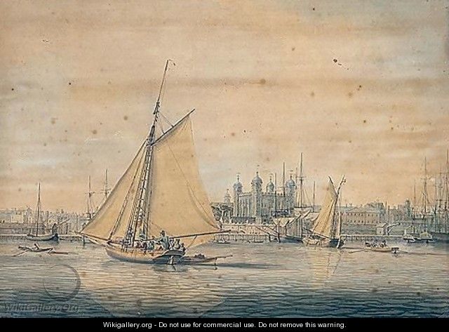 Shipping On The Thames Near Tower Bridge With The Tower Of London Beyond - William Anderson