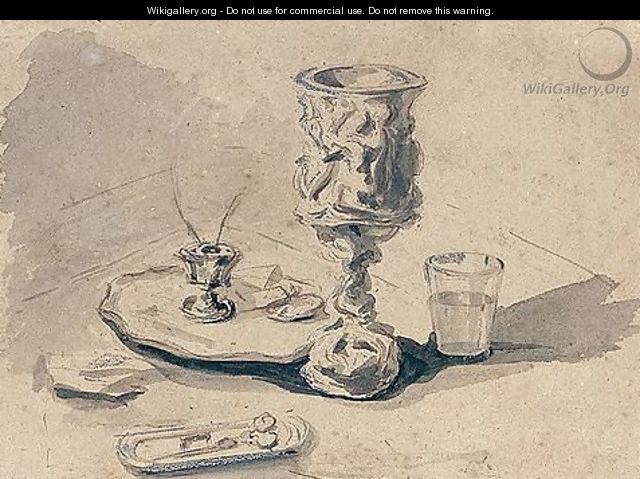 Still-life With Goblet, Candlestick, Glass And Scissors - Alexander Nasmyth