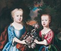 Portrait Of Two Children With Flowers In A Landscape - (after) Robert Byng Or Bing