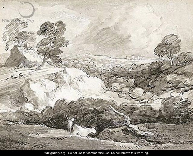 An Open Landscape With A Drover And Cow, A Cottage Beyond - Thomas Gainsborough