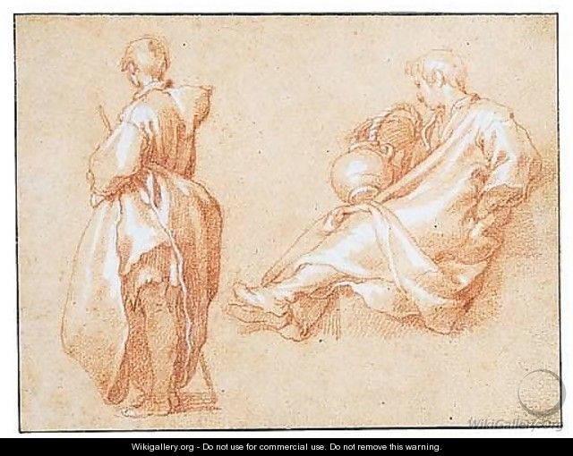 Study Of A Standing Man And Another Seated With Outstretched Legs - Abraham Bloemaert