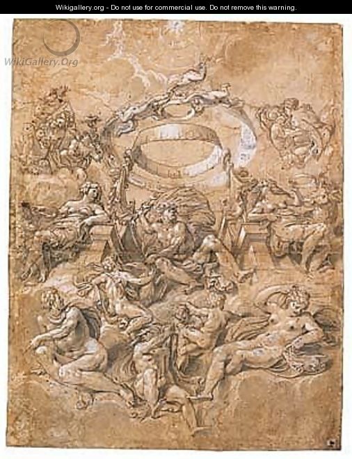 Jupiter In Glory Surrounded By Other Gods And Goddesses - Central Italian School