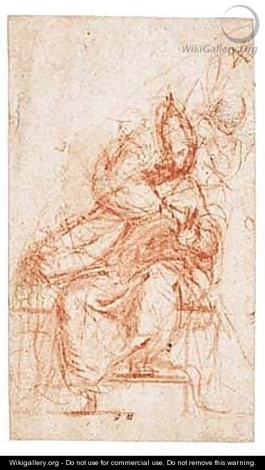 Point Of The Brush And Red Wash Over Traces Of Pen And Brown Ink - Camillo Boccaccino