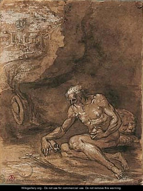 St. Jerome seated in a landscape - Emilian School