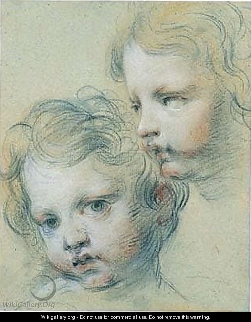 Two Studies Of Heads Of A Young Boy - Francois Lemoine (see Lemoyne)