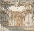 A stage design, a palace courtyard with a huge arch leading to a stairway - Antonio Galli Bibiena