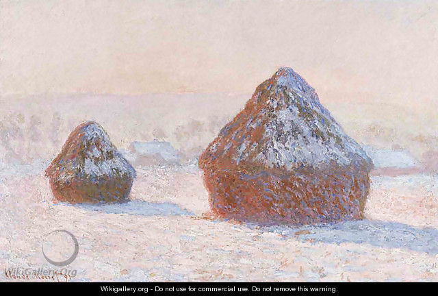 Wheatstacks Snow Effect Morning - Claude Oscar Monet