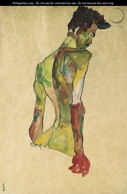 Male Nude in Profile Facing Right - Egon Schiele