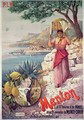 Travel poster advertising the Paris-Lyon-Mediterranee train line and holidays in Menton on the Cote d'Azur - Hugo d' Alesi