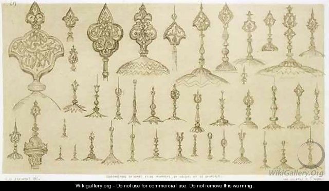Ornamental knobs shaped as domes and minarets, from 