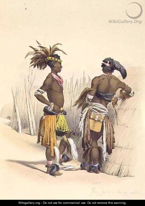 Umbambu and Umpengulu, Young Zulus in Dancing Costume - (after) Angas, George French