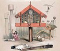 Rangihaeata's House, called 'Kai Tangata' (Eat Man) from the 'New Zealand Illustrated' - George French Angas