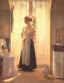 Interior with a Girl standing in front of a Mirror - Cilius Anderson
