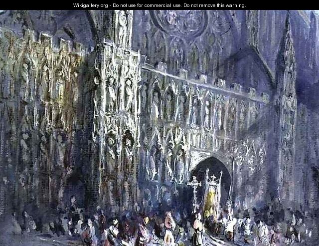 The West Front of Exeter Cathedral, with a Religious Procession in the Foreground - Francis Abel William Taylor Armstrong