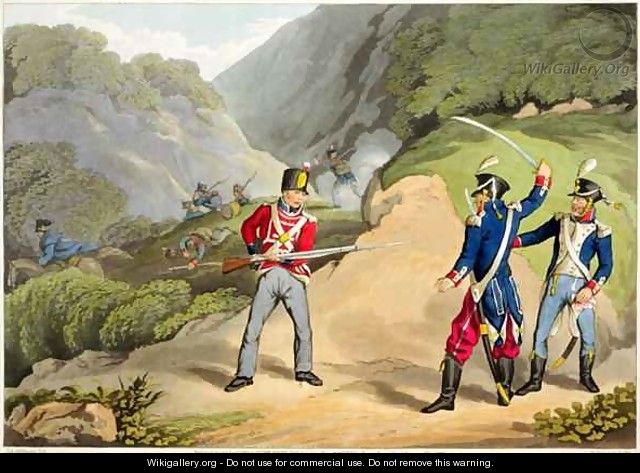 A British Soldier Taking Two French Officers at the Battle of the Pyrenees - (after) Atkinson, John Augustus