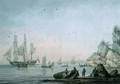 Marine View, with boat and figures on a shore - Samuel Atkins