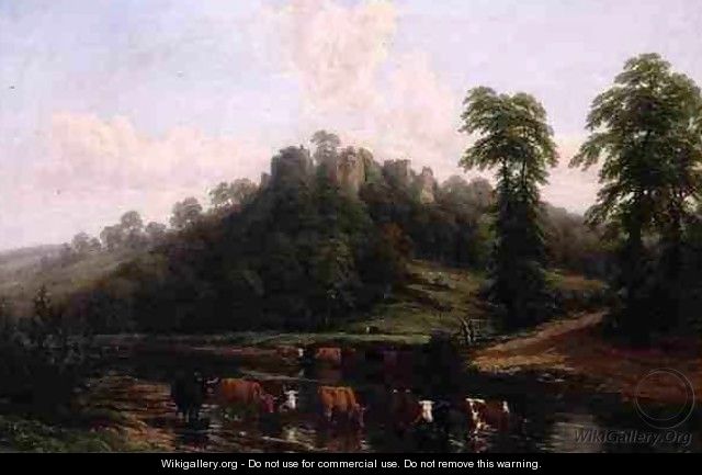 Cattle Watering beneath Goodwich Castle on the Wye - Thomas Baker of Leamington