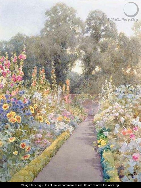 Garden Path with Hollyhocks and Poppies - Blanche Baker