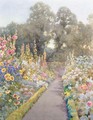 Garden Path with Hollyhocks and Poppies - Blanche Baker
