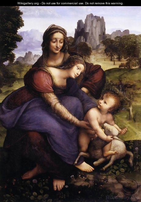 St Anne with the Virgin and the Child Embracing a Lamb - Francesco Melzi