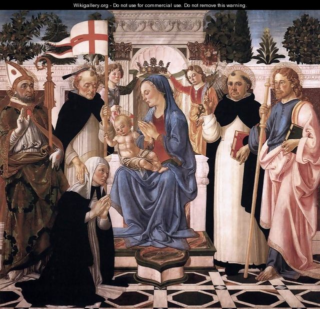 Virgin and Child Enthroned with Five Saints and Two Angels - Biagio D