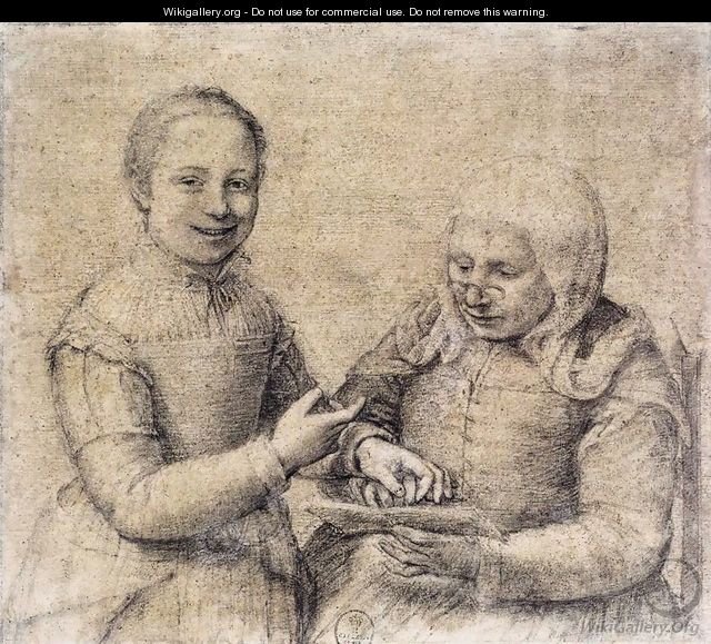 Old Woman Studying the Alphabet with a Laughing Girl - Sofonisba Anguissola