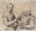 Old Woman Studying the Alphabet with a Laughing Girl - Sofonisba Anguissola