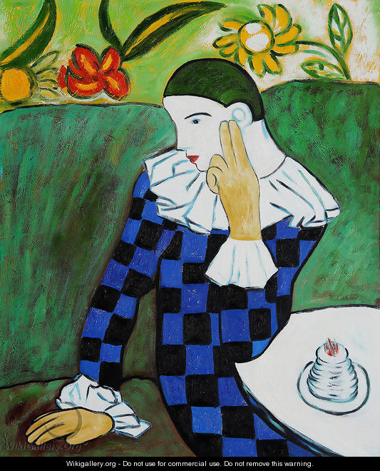 Harlequin Leaning on his Elbow - Pablo Picasso (inspired by)