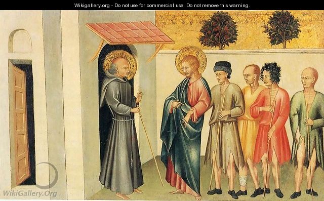 Franciscan Saint Receiving Pilgrims Led by Saint James the Great - Giovanni di Paolo