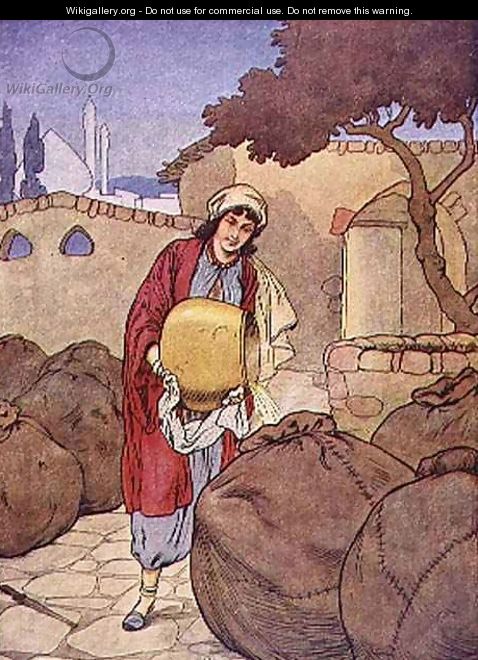Morgiana Kills the Hidden Thieves by Pouring Boiling Oil on Them, scene from Ali Baba from 