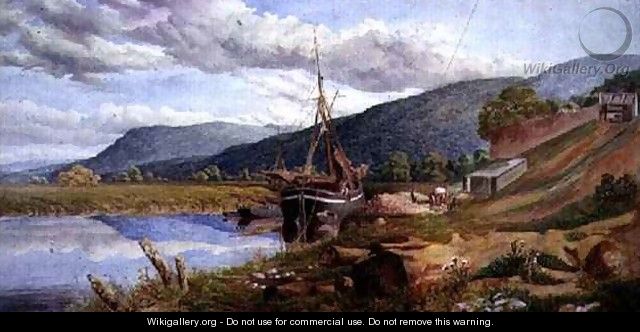 Landscape with a barge unloading - S. Burroughs Adams