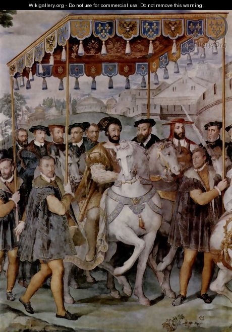 The Solemn Entrance of Emperor Charles V, Francis I of France, and Cardinal Alessandro Farnese into of Paris in 1540th - Taddeo Zuccari