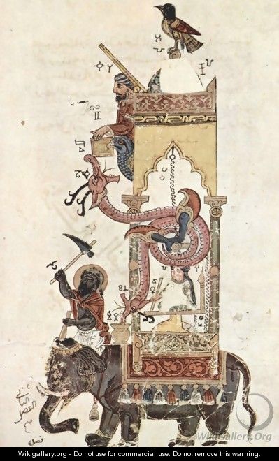 Book of insight into the design of mechanical equipment of the al-Jazari, Scene The Elephant Clock - Syrian Unknown Master