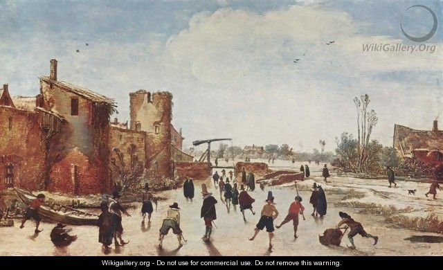 Amusement on the ice of the city moats - Esaias Van De Velde