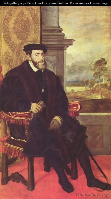 Portrait of Charles V in armchair - (after) Lambert Sustris
