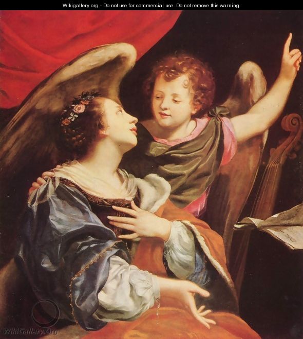 St. Cecilia with an angel - (after) Simon Vouet