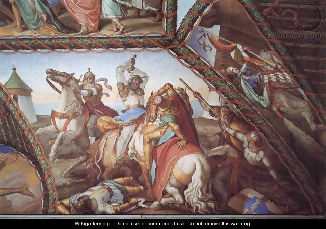 Fresco cycle in Casa Massimo in Rome, Ariosto room, vaulted gusset detail, the six-fight on the island Lipadusa - Julius Schnorr Von Carolsfeld