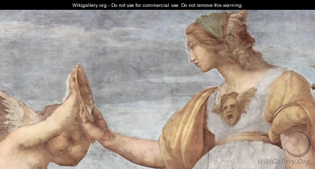Stanza della Segnatura im Vatikan für Papst Julius II., Lünettenfresko, Szene Allegorie der Tugend, Detail - Raphael