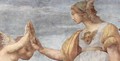 Stanza della Segnatura im Vatikan für Papst Julius II., Lünettenfresko, Szene Allegorie der Tugend, Detail - Raphael
