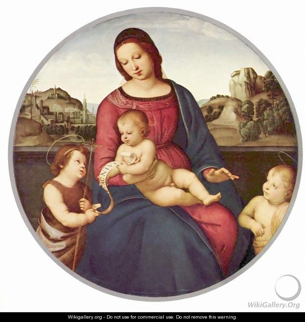 Madonna Terra Nuova, Scene Mary with Christ Child with two Saints, Tondo - Raphael