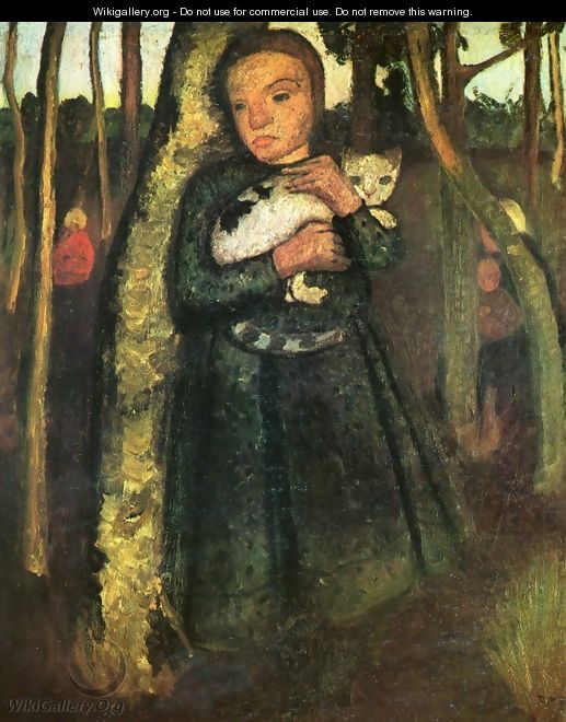 Girl with cat in the birch forest - Paula Modersohn-Becker