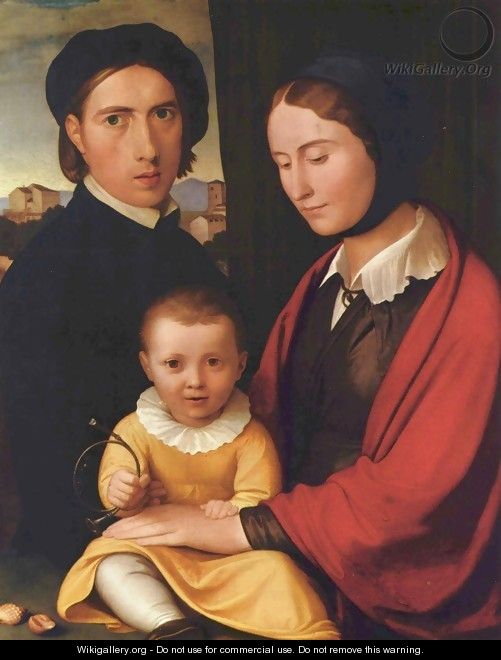 Self-portrait of the artist with his wife and son Alfons - Johann Friedrich Overbeck