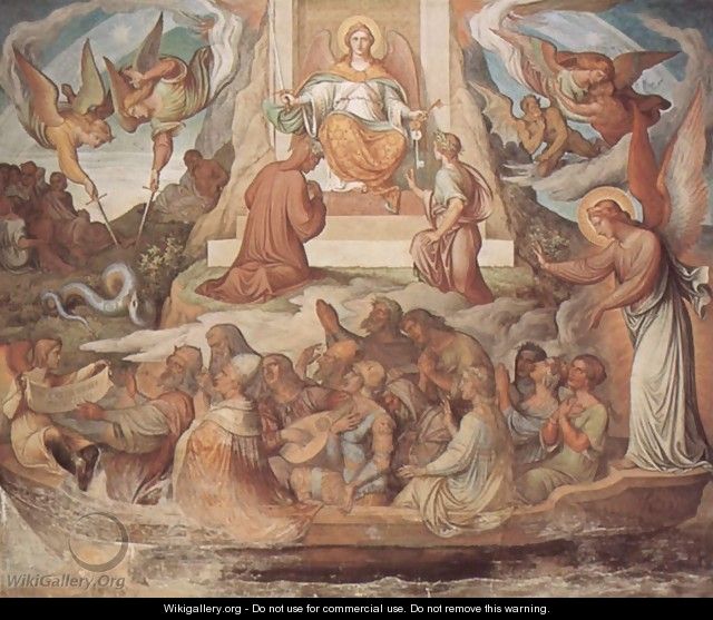 Frescoes in the Casa Massimo in Rome, Dante Hall, scene atonement ship and sounds from the purification mountain of the Purgatorium - Joseph Anton Koch