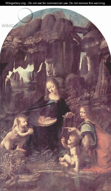 Madonna of the Rocks, Scene Mary with baby Jesus, John the Baptist as a child and an angel 2 - Leonardo Da Vinci