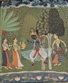 Ragamala series, Scene Vasanta Ragini (Spring), Krishna dances to the music of two girls - Indian School