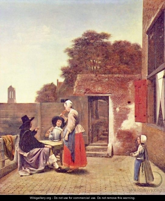 Yard with two officers and drinking woman - Pieter De Hooch