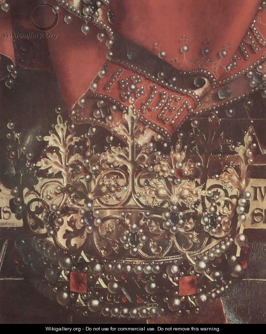 Ghent altar altar of the Mystic Lamb, upper middle head table, scene enthroned God the Father, detail of crown and robe - Hubert van Eyck