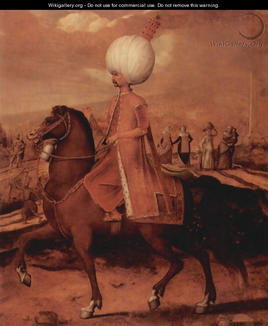 Ottoman dignitaries on horseback (Sultan Suleyman II, the Magnificent) - Hans Eworth