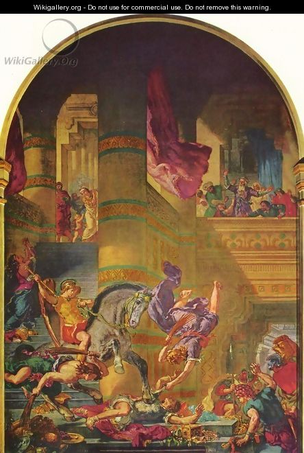 Mural for Saint-Sulpice in Paris, Chapel of the Holy Angels, Scene expulsion of Heliodorus from the Temple - Eugene Delacroix