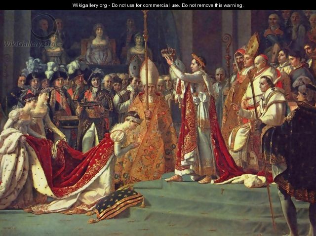 Anointing of Napoleon I and Coronation of the Empress Josephine. Napoleon stands behind Pope Pius VII - Jacques Louis David